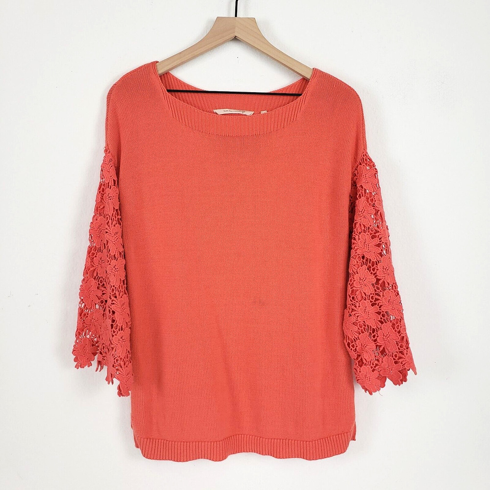 Soft Surroundings SIZE M Desiree Floral Eyelet Crochet Lace Orange Sweater Top - Picture 13 of 13